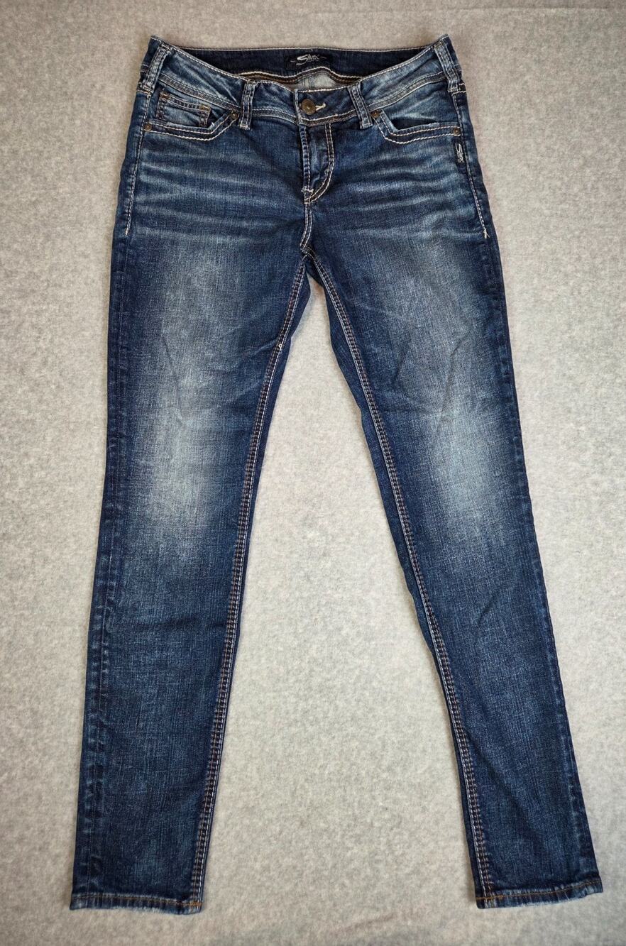 Silver Jeans Co. Elyse Mid Skinny Curvy Fit Jeans Denim Blue Jeans W29 Contrast